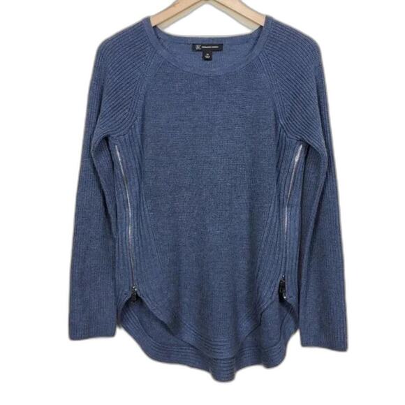 INC Waffle Knit Sweater Top Womans Size PS Blue Side-Zip Long Sleeve NEW - Picture 1 of 8